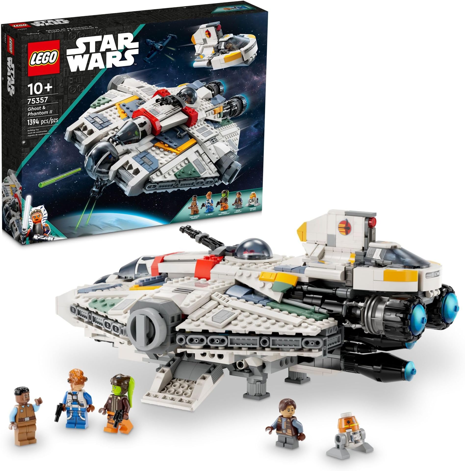 LEGO Star Wars Ahsoka Ghost and Phantom II Spaceship Toy - Star Wars Building Toys Set for Kids, Boys & Girls, Ages 10+ - Star Wars Gifts for Birthdays & Events - 5 Minifigures - 75357