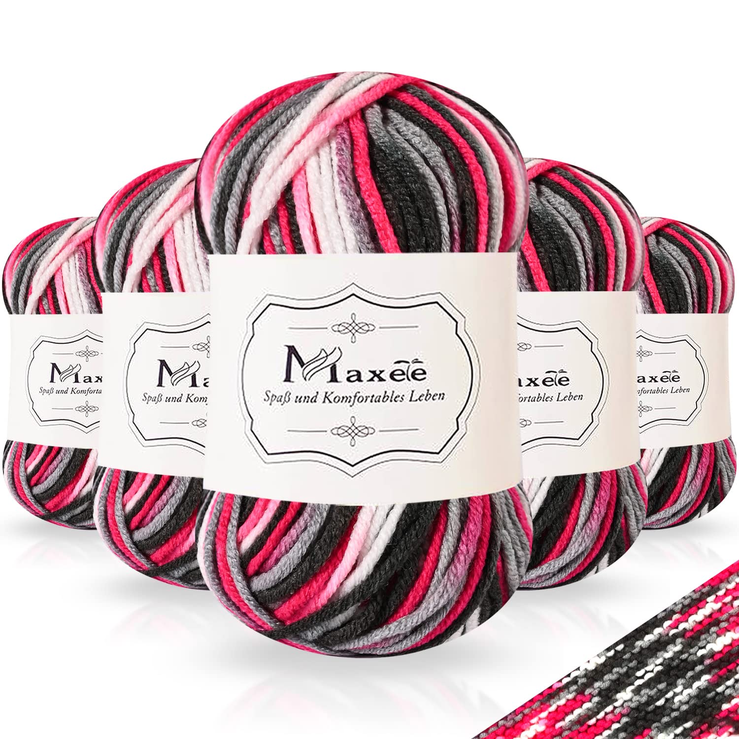 Maxee Handstrickgarn, 50 g Häkelgarn, Bunt Farbverlauf Acrylgarn zum Stricken, Weicher Wolle zum Häkeln, Mehrfarbiges Garn zum Stricken Häkeln und Basteln
