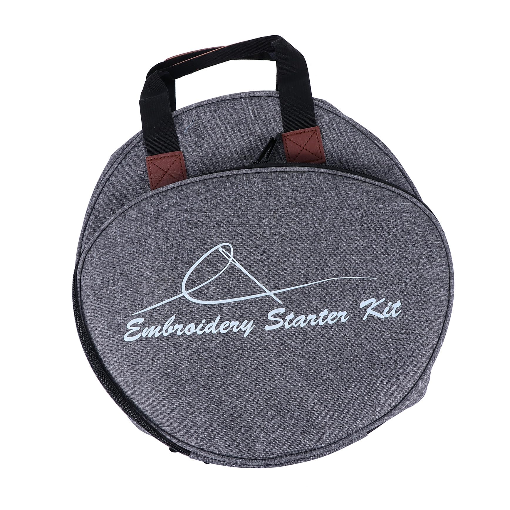Bolsa de bordado gris en tela Oxford 600D con amplio espacio organizador para costura y ganchillo