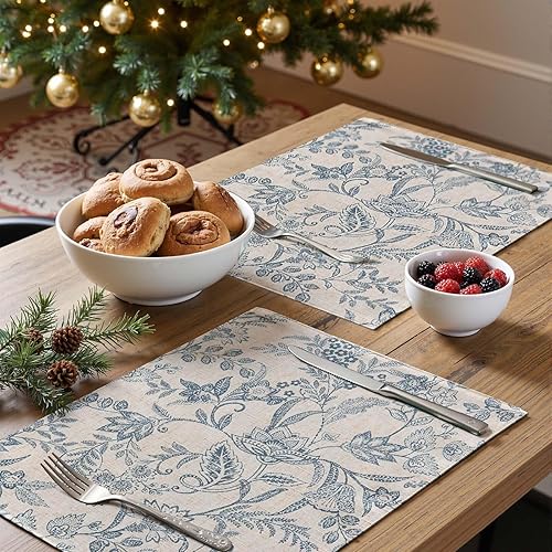 Miniatura 2 de jinchan Juego de 4 manteles individuales de lino con diseño floral de otoño, rústico, estilo campestre botánico, al aire libre, para cocina,