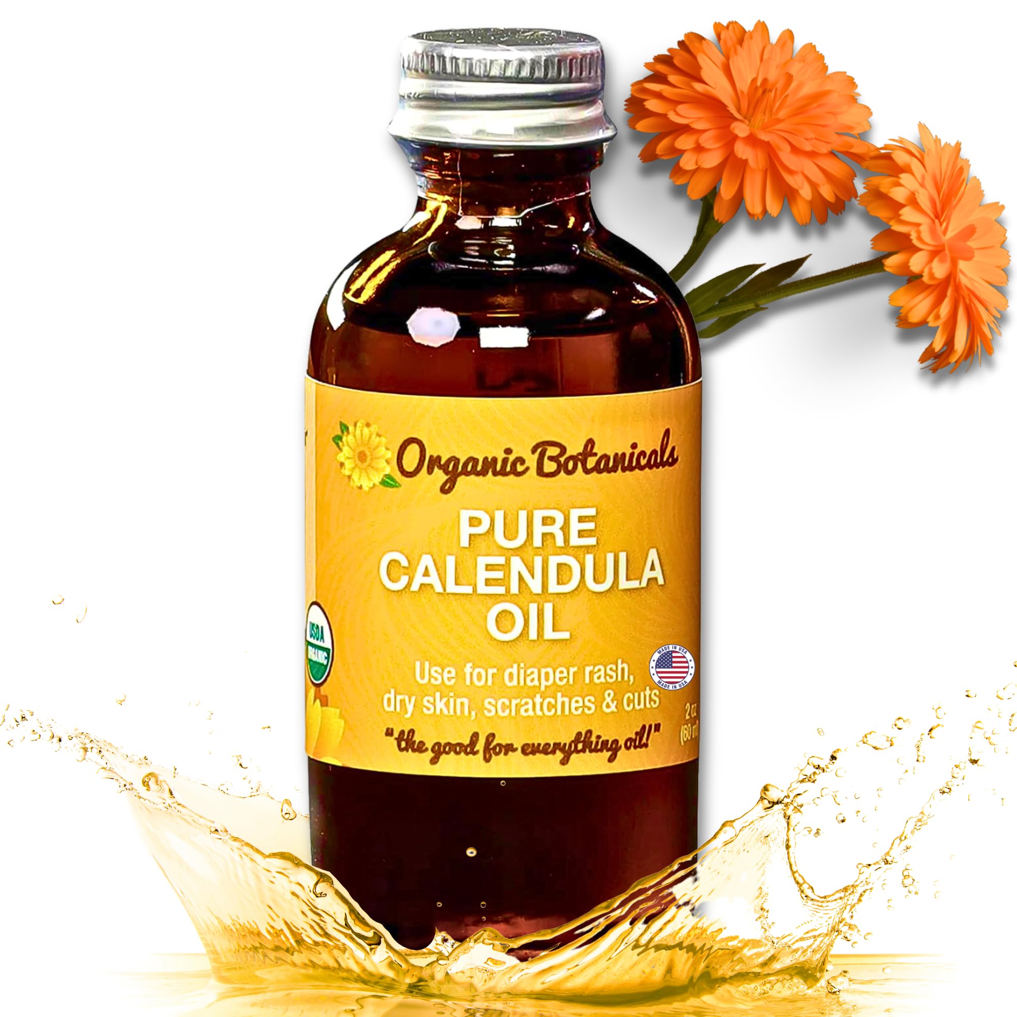 Organic Botanicals, Calendula Oil Organic for Skin- Trauma Oil Organic Calendula Skincare from Local Organic Calendula Flowers, Calendula Eczema Oil, Certified Organic, 2 Oz