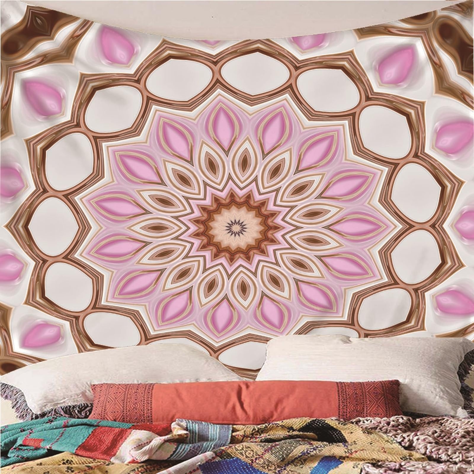 Lieson Arazzo Decorativo, Arazzo da Muro 260x240CM Motivo Mandala Tappeto Parete da Appendere Alla Parete Per Decorazione Della Casa, Rosa
