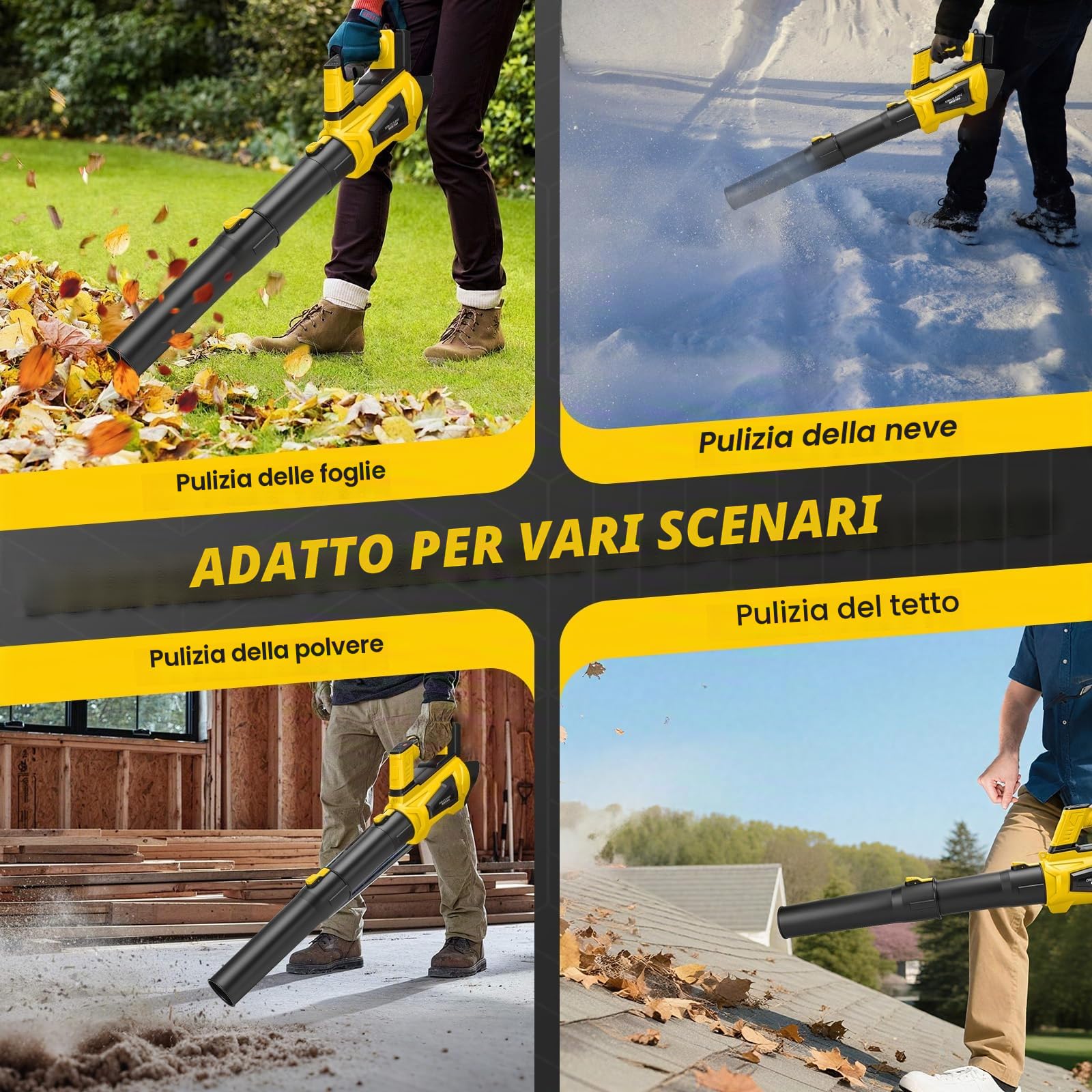 panthem Soffiatore a batteria compatibile con Dewalt 20 V (senza batteria), 225 km/h, 5 marce, senza fili, 30.000 giri/min, flusso d'aria 600 m³/h, per giardino, foglie, polvere e neve