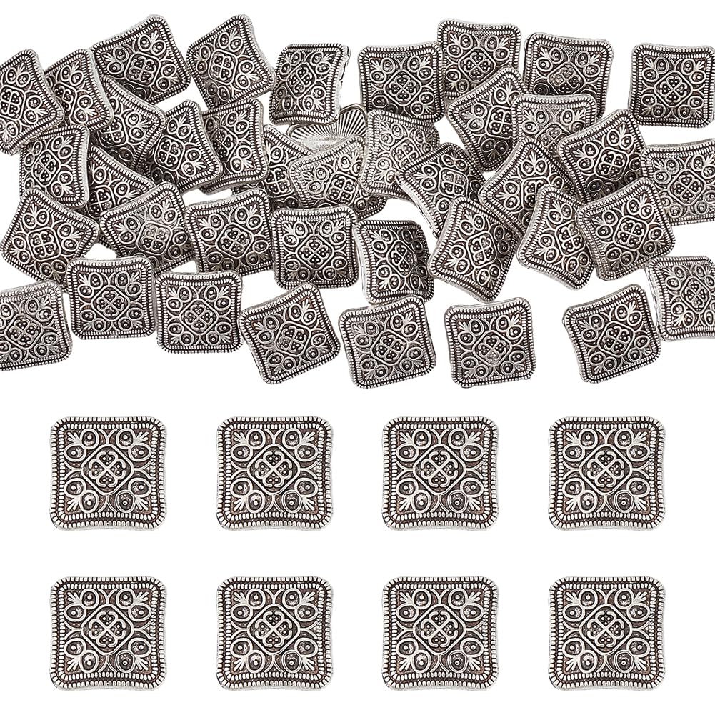 UNICRAFTALE 40Pcs 2.2mm Hole Zinc Alloy Square Shank Buttons 13mm Length Antique Silver Metal Shank Blazer Buttons Tibetan Style Sewing Buttons for