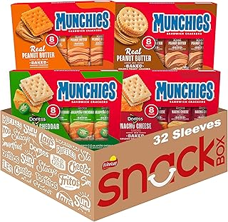 Munchies Baked Sandwich Crackers Variety Pack, Cheese Peanut Butter, Toast Peanut Butter, Doritos Nacho Cheese, and Doritos Jalapeno Cheese (Pack of 32 sleeves)
