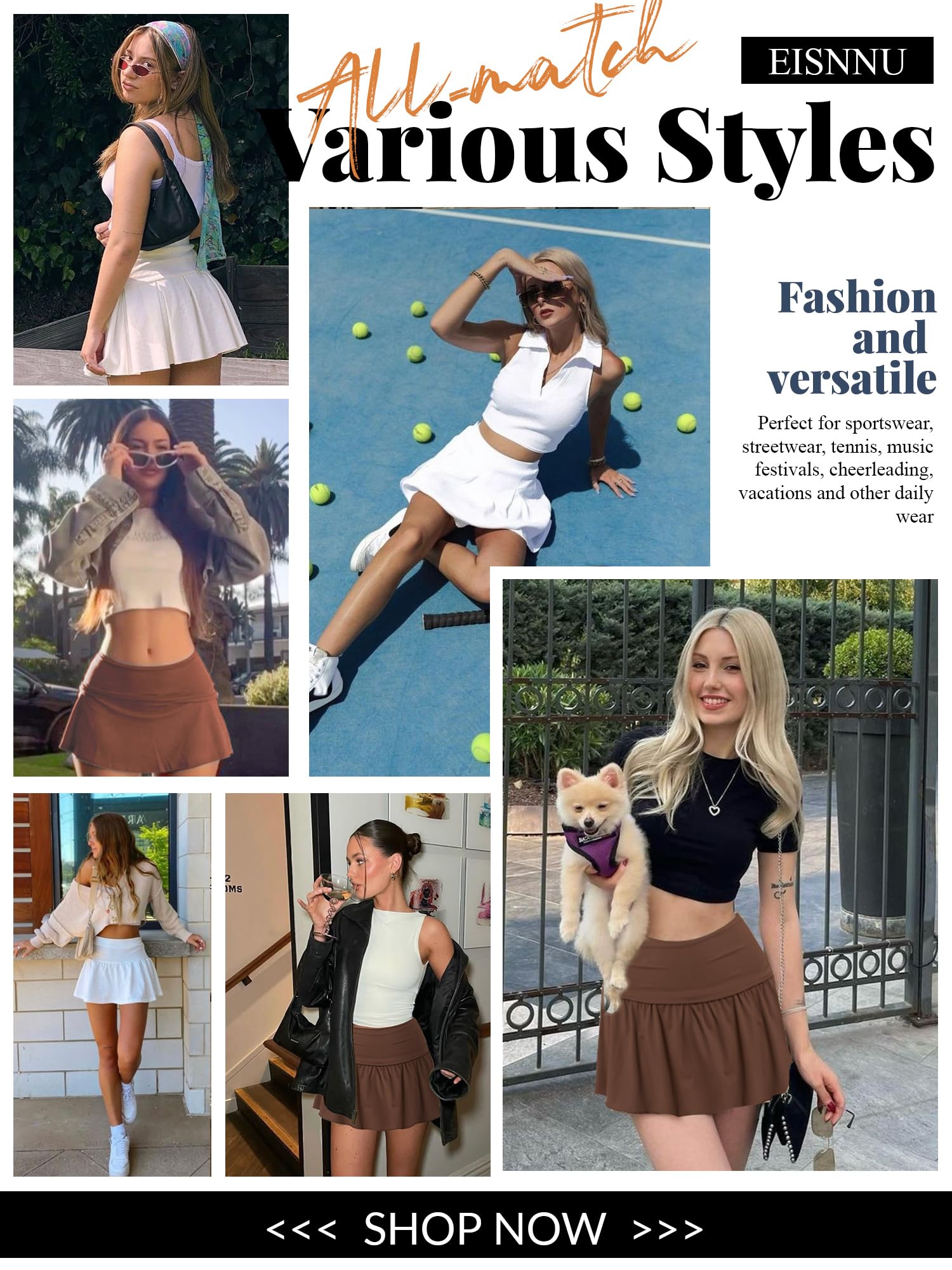 Damen Tennisröcke Lässig Faltbar Elastische Taille Tennisrock mit Taschen Sport Golfrock mit Shorts Darunter
