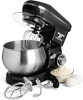 Moss & Stone Stand Mixer, 6 Speed Electric Mixer With 5.5 Quart Stainless Steel Mixing Bowl, Black Body Kitchen Mixer With Dough Hook, Egg Whisk, Beater & Baking Spatula, Classic Food Mixer