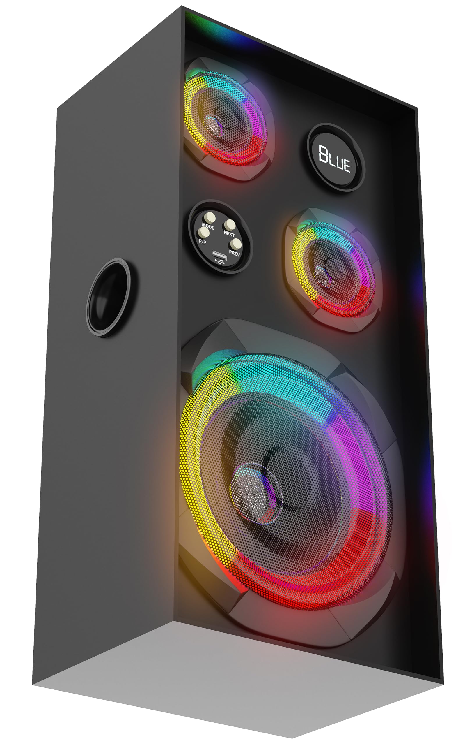 Khiesa Tower 5 Party Speaker with Super bass, 140 W Bluetooth Tower Speaker with 20.32cm subwoofer and Multi connectivity, BT, USB, FM, Aux, TWS, Mic Support and tons of Light Modes
