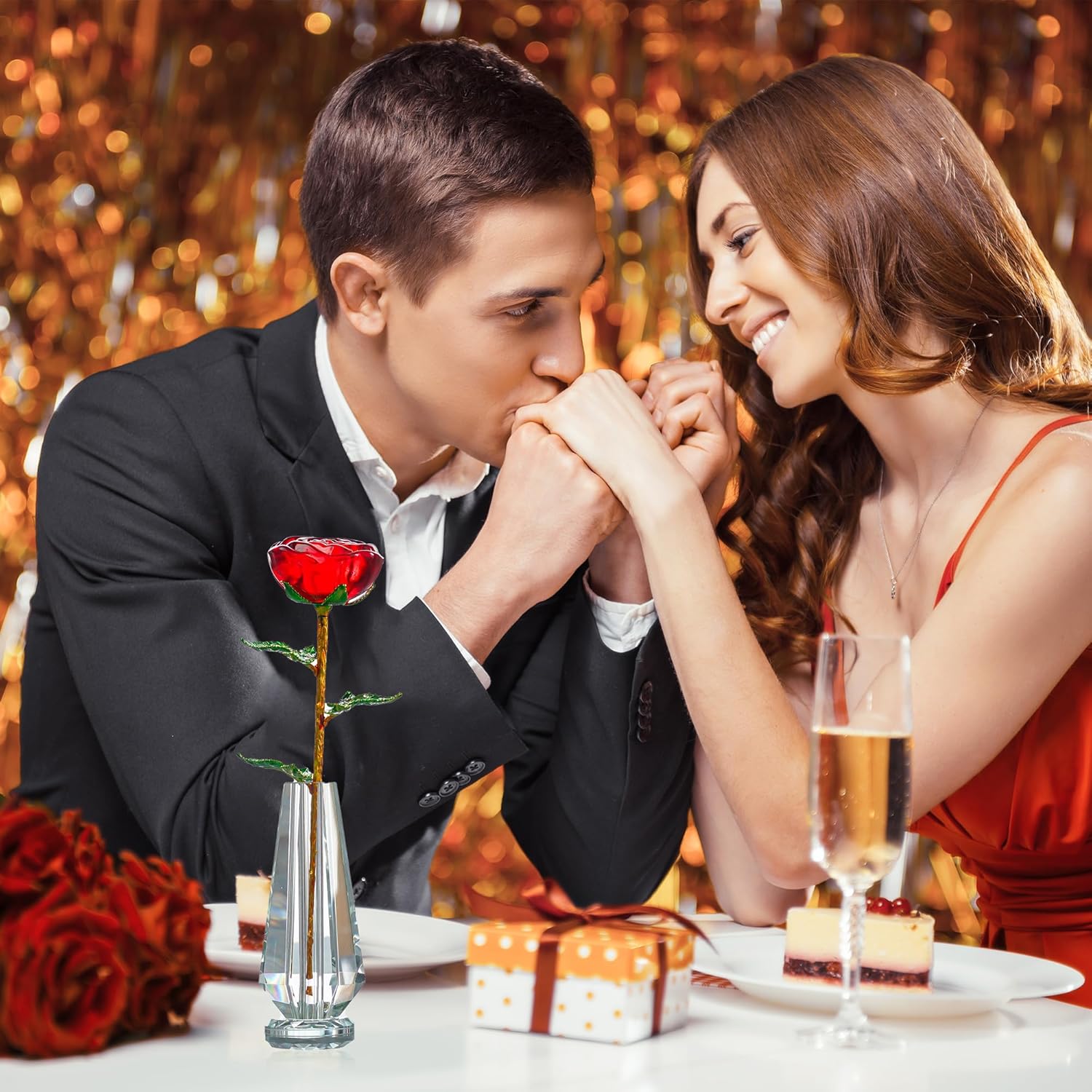 HDCRYSTALGIFTS 10'' Red Crystal Rose Figurine - Rose Flower Gifts for Women Crystal Glass Valentines Figurines Collectible Ornaments for Valentine’s Day Wedding Home Table Centerpiece - Image 4