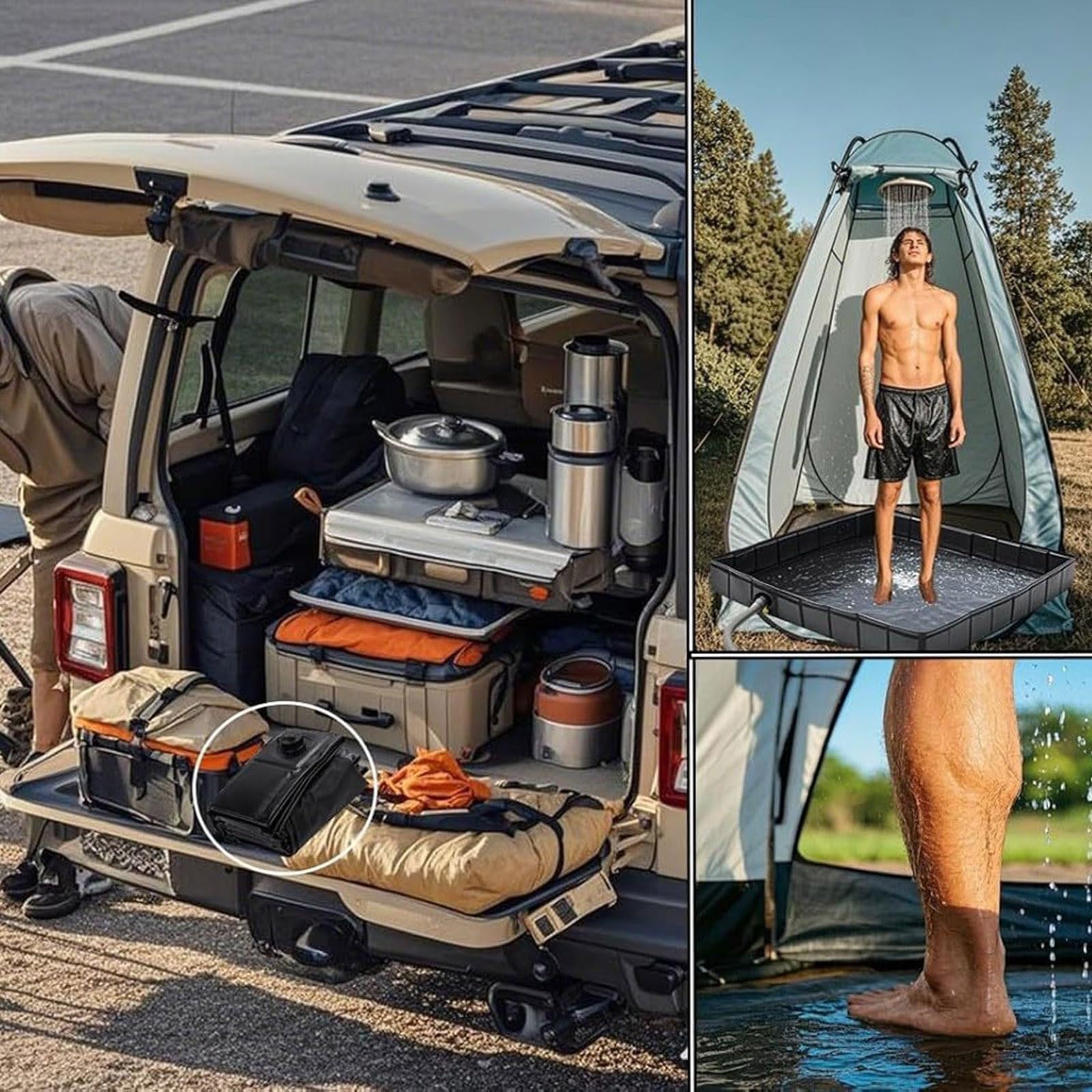 Base de douche portable pliable avec tuyau de vidange pour l'extérieur, le camping, la plage et l'intérieur, rangement facile, bassin de bain de camping