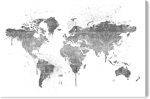 The Oliver Gal Artist Co. Maps - Lienzo decorativo para pared, diseño de Mapamundi Silver New, decoración del hogar, 36 x 24 pulgadas, gris, blanco
