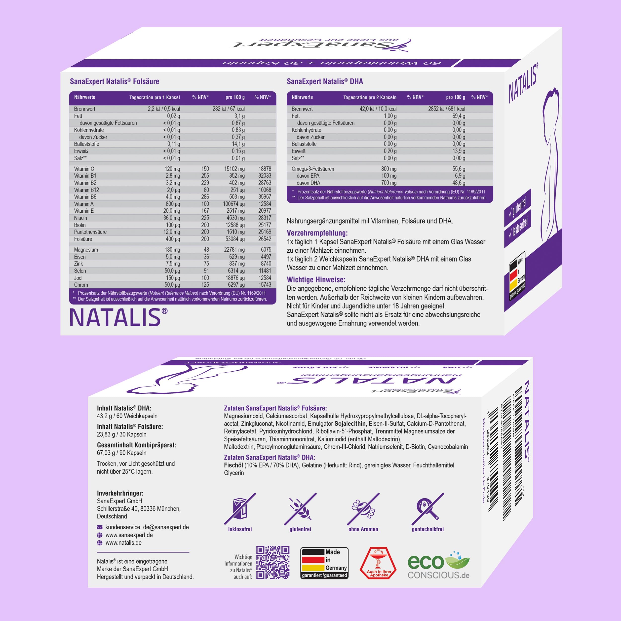 SanaExpert® Natalis – Schwangerschaftsvitamine mit Eisen, Vitamin B12, Folsäure und weiteren wichtigen Nährstoffen, 90 Kapseln – Made in Germany