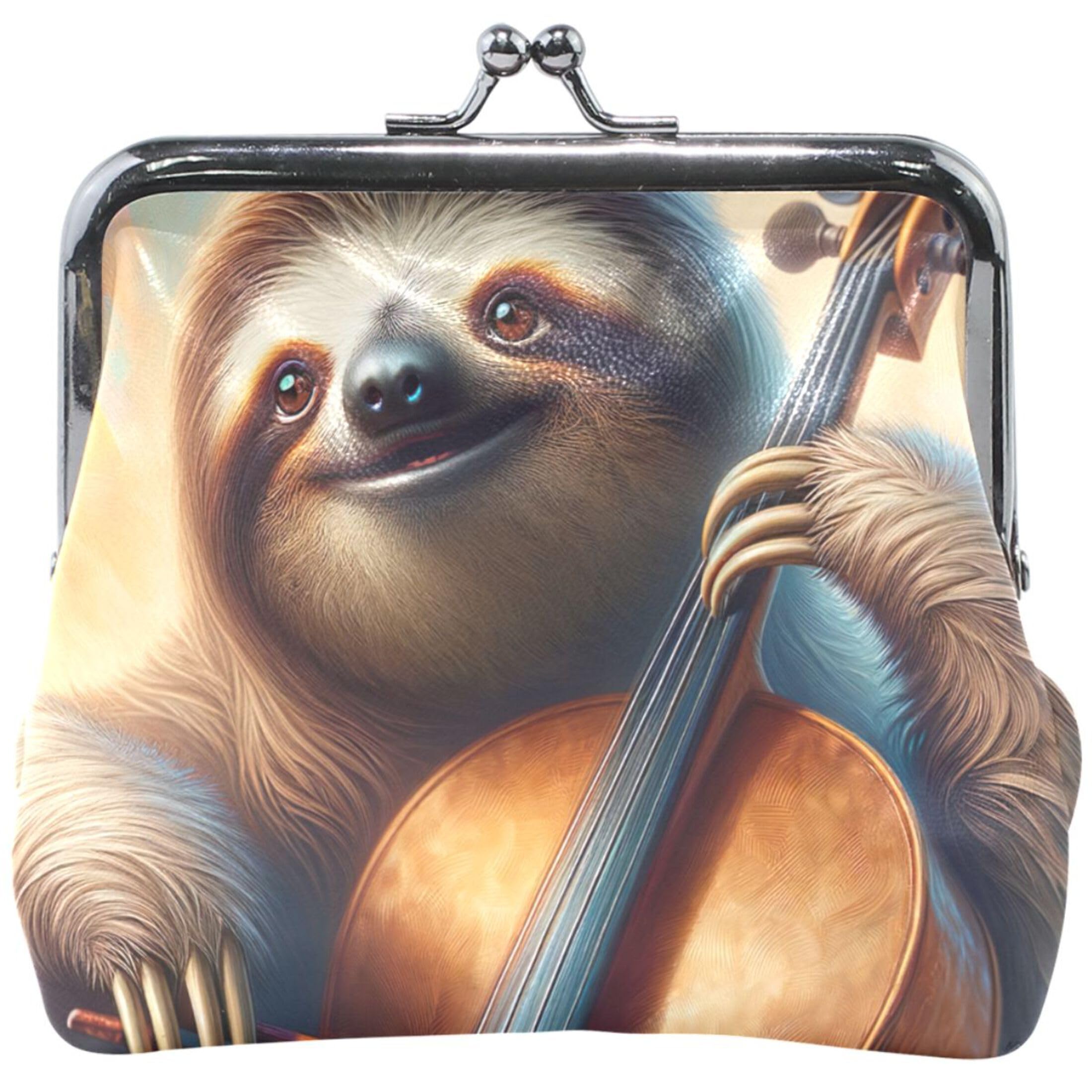 Cute Sloth Cello Cute Coin Purse for Women Leather Kiss Lock Buckle Change Holder Card Pouch