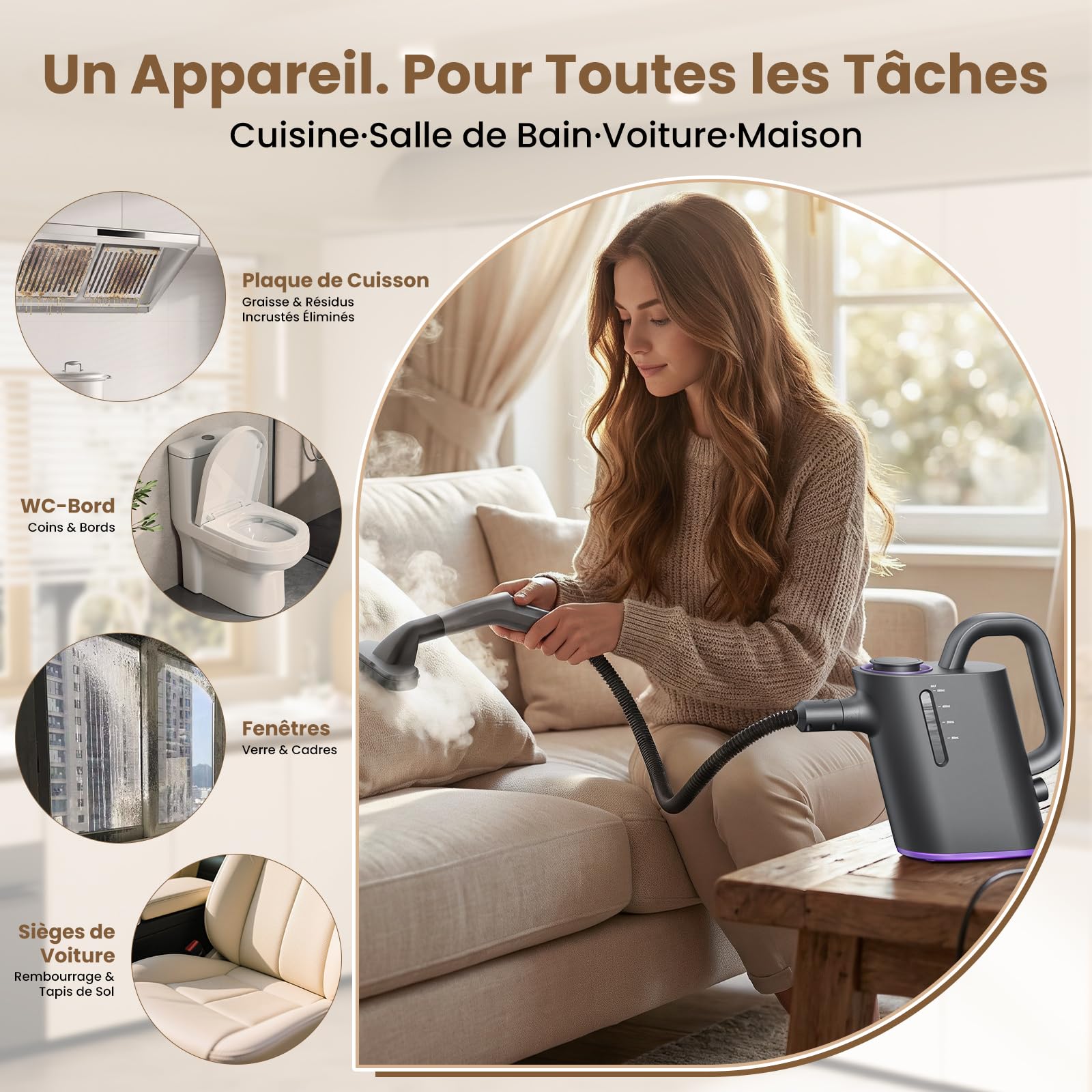 Nettoyeur Vapeur à Main 15 Sec Chauffage Rapide, 550 ml Réservoir