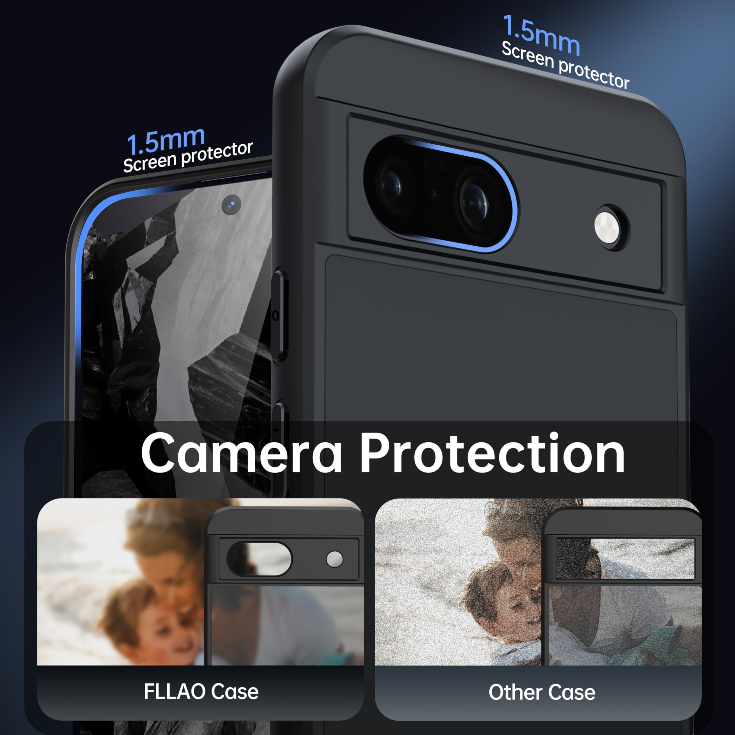 FLLAO Opaca Cover Compatibile con Google Pixel 8A, [Della Fotocamera Protezione] Anticaduta Antiurto Anti-Graffio Hard PC Glassata Traslucida Custodia Compatibile con Google Pixel 8A Nero