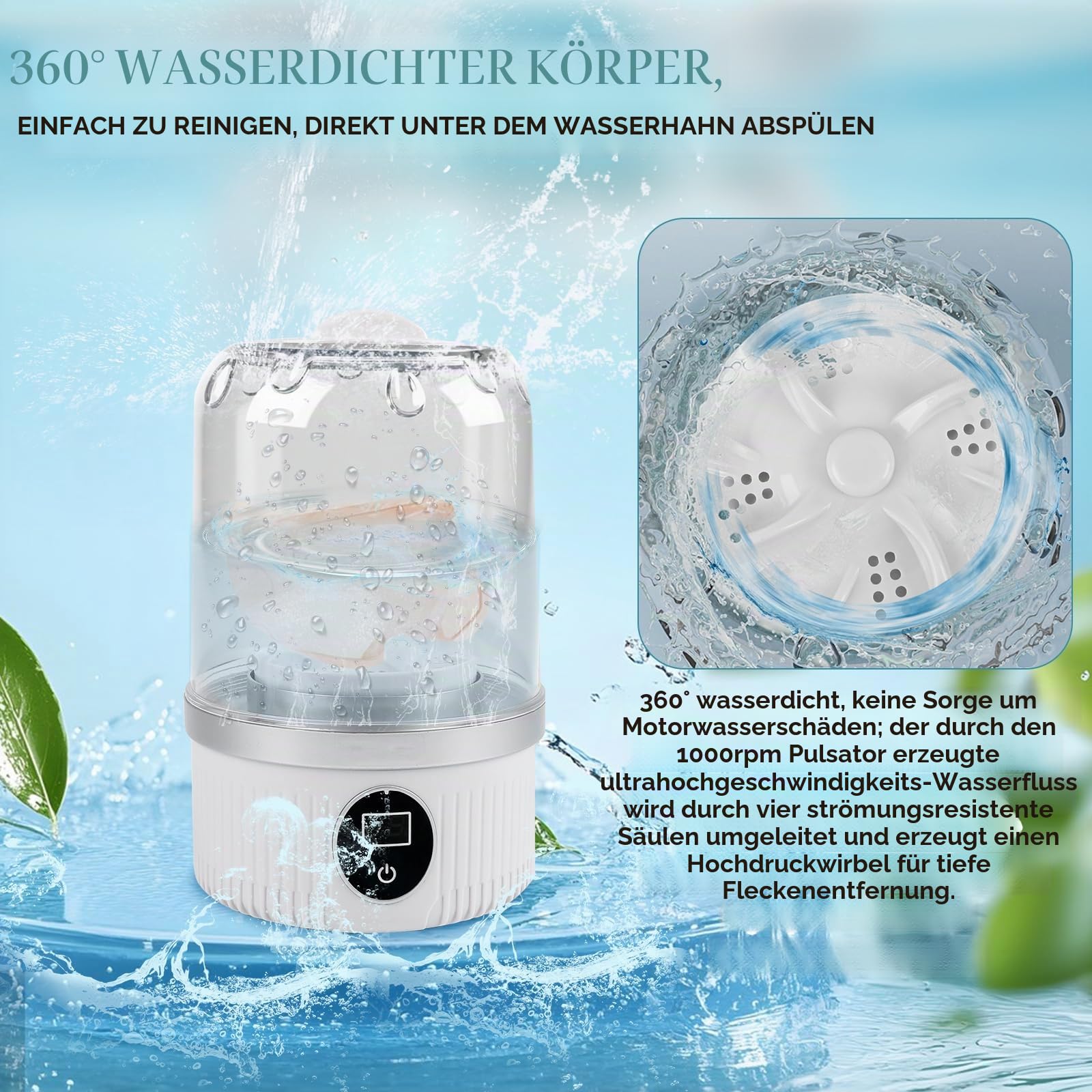 Tragbare Mini-Waschmaschine, Unterwäsche-Waschmaschine, wiederaufladbar, schnurlos, kompakt, 2 Modi, geeignet für BHs, Unterwäsche, Socken für Wohnung, Wohnheim, Hotel, Reisen (weiß)