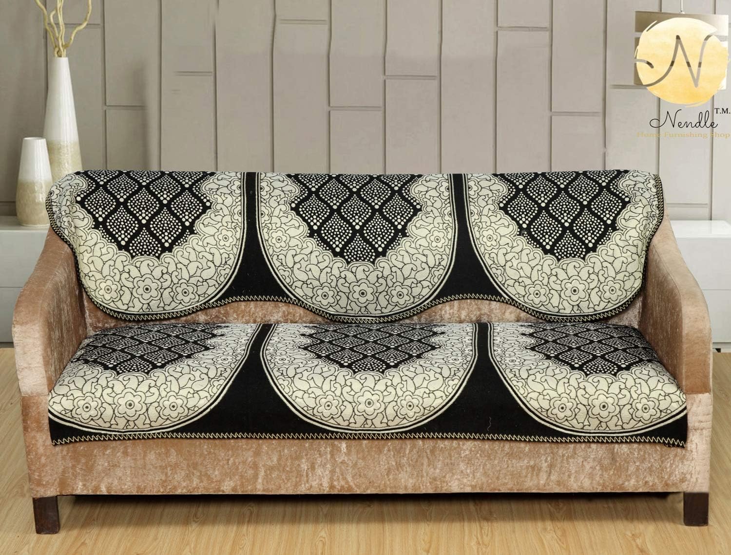 Nendle Cotton Sofa Covers 3 Seater for Living Room Black 2 Pieces 175 x 68 cm Abstract ASIN B07W