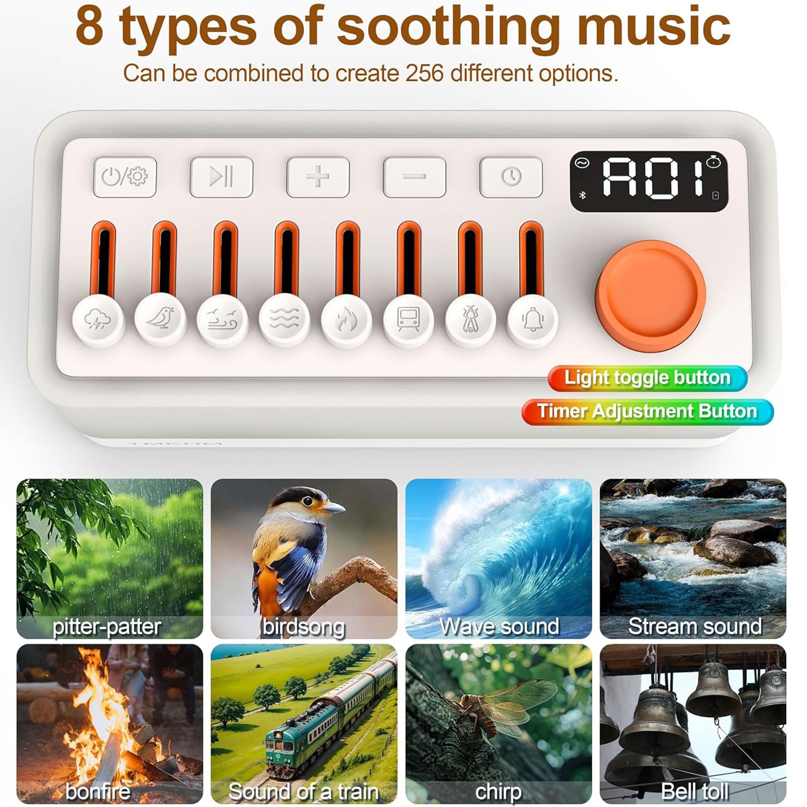 White Noise Machine, Portable Sleep Sound Machine Baby Adult Timer Sleep Aid Sound Machine 8 Nature Sounds Mixer Options Bluetooth Speaker Night Light for Sleeping Bedroom Office Travel