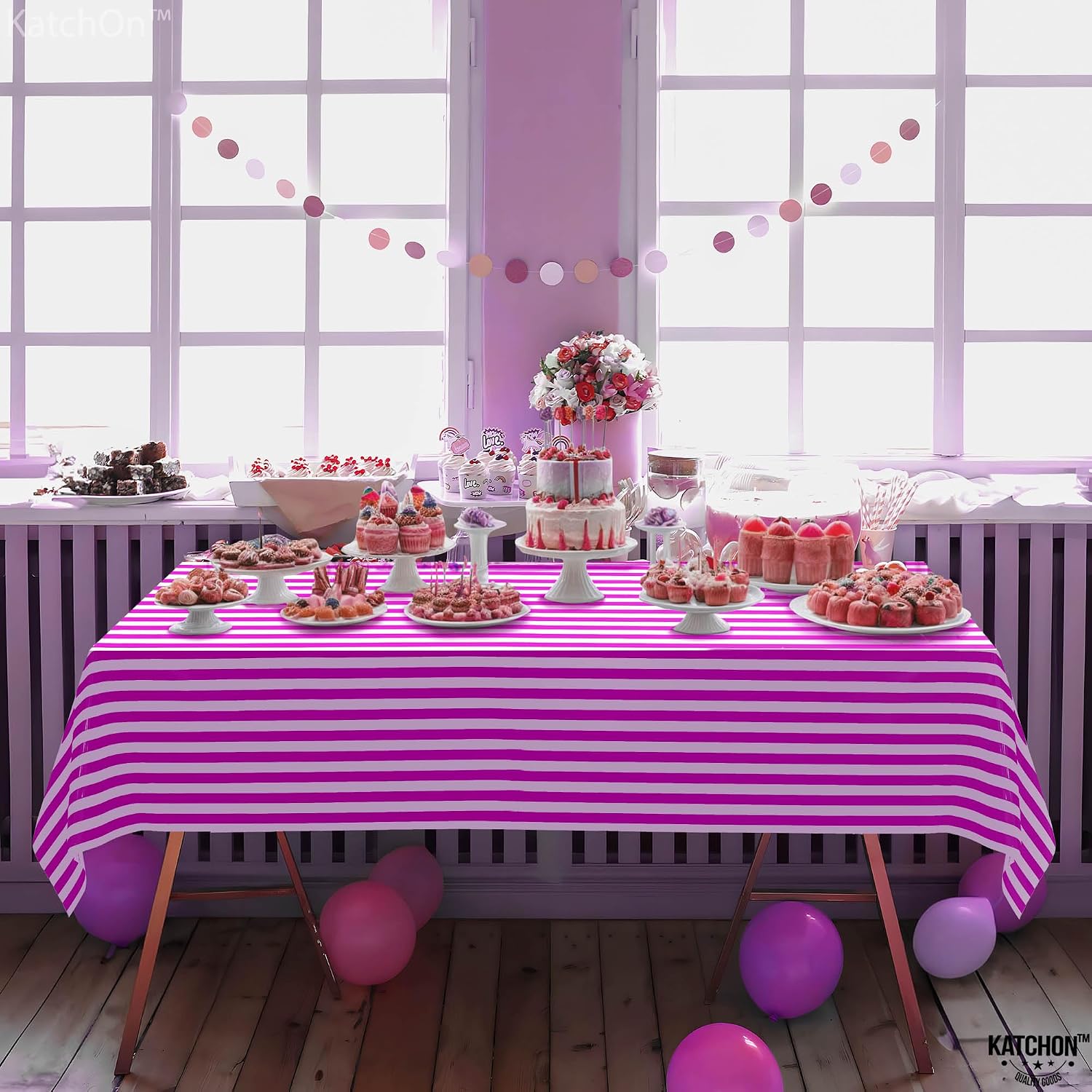 KatchOn, Silver and Pink Tablecloth - 4 Pack, 108x54 Inch | Pink Plastic Table Cloth Disposable for Princess Birthday Party Decorations