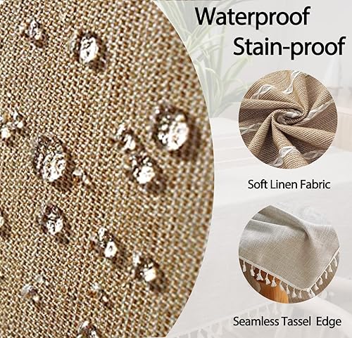 Miniatura 4 de Mantel rectangular de lino, tela de algodón impermeable, arpillera rústica, bohemio, con borlas de café, mantel oblongo, para fiestas, campamentos,
