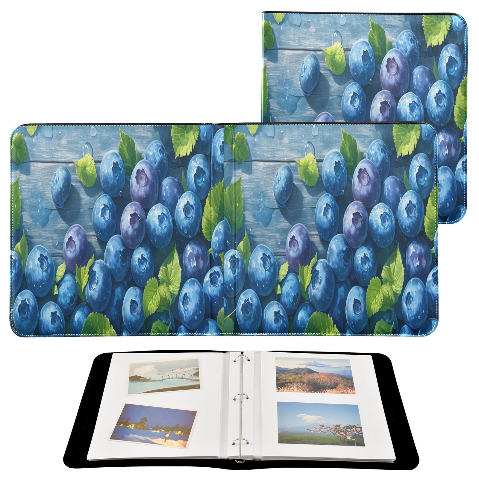 Kigai Blueberries Photo Album Self Adhesive Scrapbook Album Leather Cover DIY Picture Scrap Book with 20 Adhesive Sheets, 11.8x24x0.8 inch