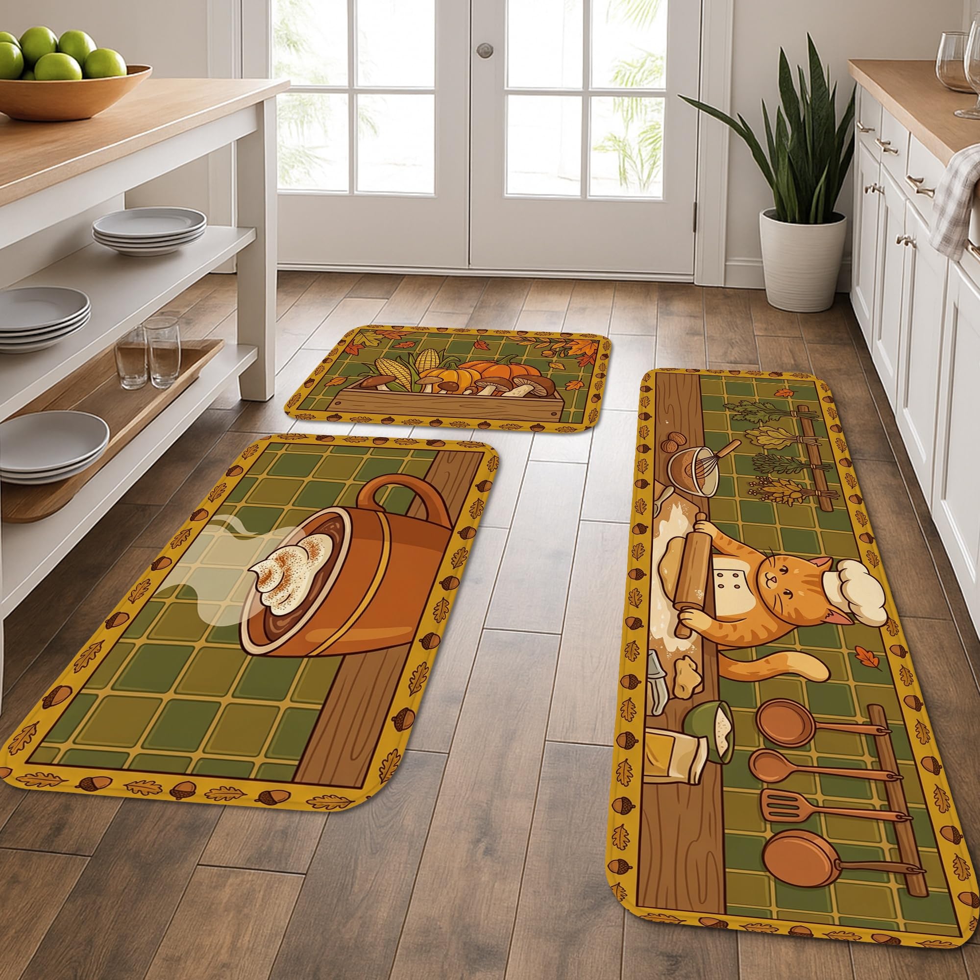 Tapis de cuisine lavables et doux lot de 3 tapis vert automne
