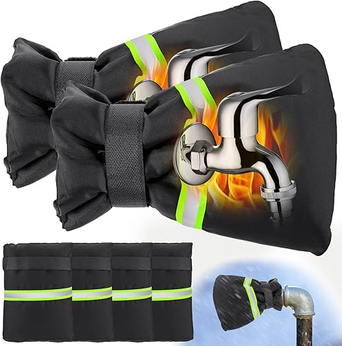 Miniatura 1 de 4 fundas para grifo de exterior para invierno, 8 x 6 pulgadas, tira reflectante, cubierta de tubería gruesa, para manguera, anticongelante,
