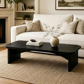 Wood Coffee Table for Living Room, Rectangular Walnut Center Table, Mid Century Modern Design, Low Profile Cocktail Table for Apartment and Small Spaces Black 31.519.713.8in