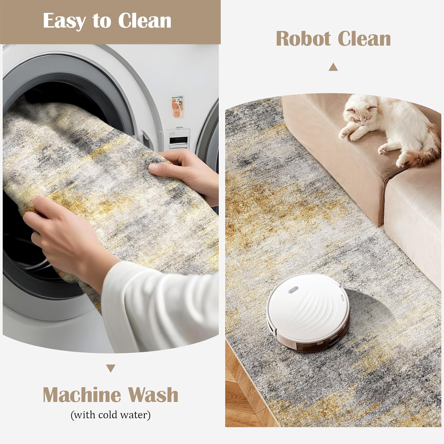 2x8 Washable Kitchen Runner Rug: Modern Abstract Runners for Hallway Soft Non Slip Rugs with Rubber Backing Low Pile Thin Waterproof Floor Carpet for Entryway Bedroom Bathroom Indoor 2x8 Grey/Yellow