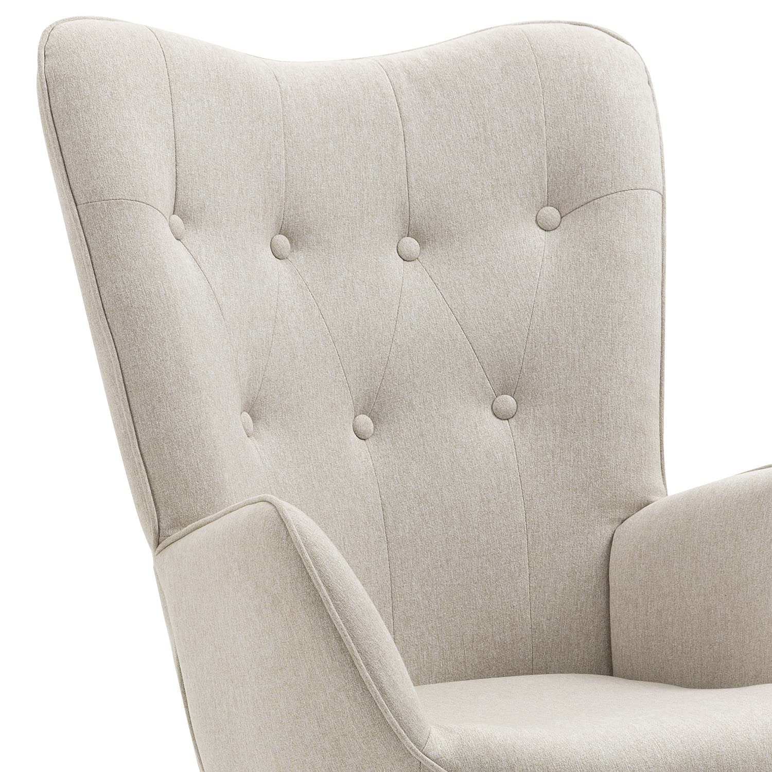 MEUBLE COSY Fauteuil à Bascule de Jardin, Chaise de Détente pour Terrasse et Balcon Couverts, Design Scandinave avec Pieds Bois et Métal, Tissu Non Imperméable