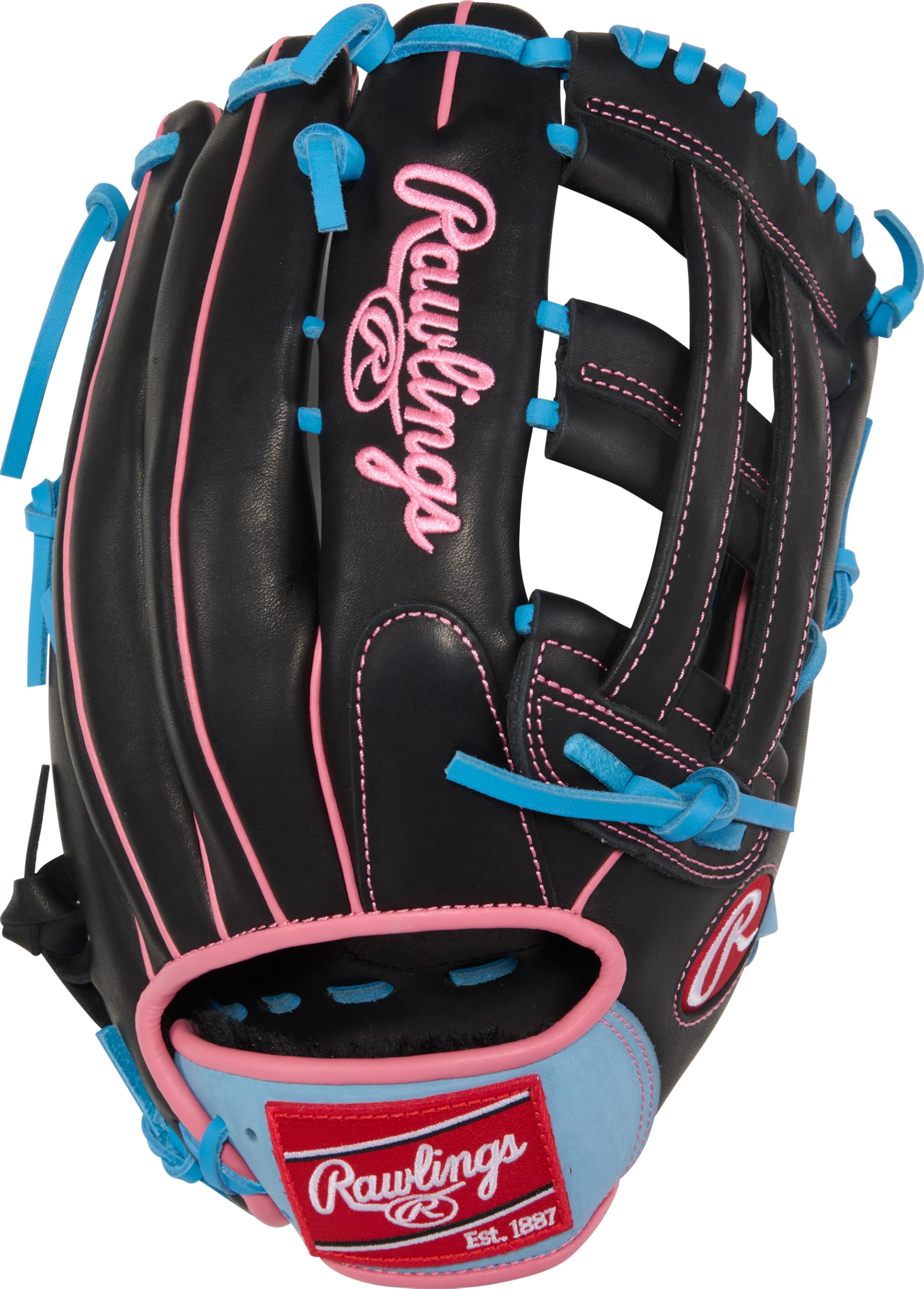 Rawlings | R9 Series Baseball Glove | 12.75" | Right Hand Throw | Black/Columbia Blue/Pink