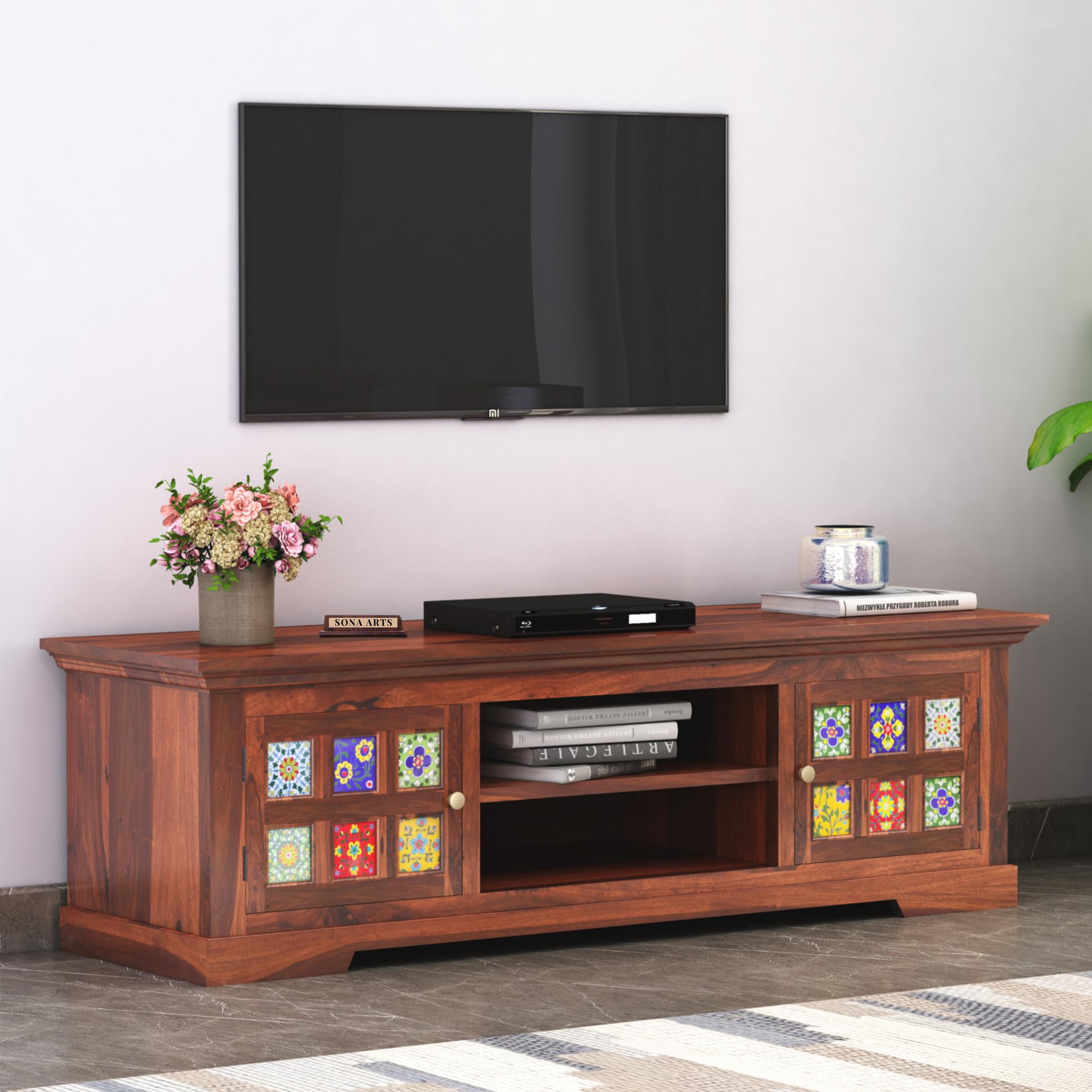 MODERN FURNITURE SHEESHAM Wooden TV Unit for Living Room | Solid Wood TV Cabinet for Bedroom Hall | TV Stand Table with Door & Shelf Storage Sideboard Cabinet | Natural Brown | TVC-07 (B0BYTJKKHZ) Amazon Price History, Amazon Price Tracker