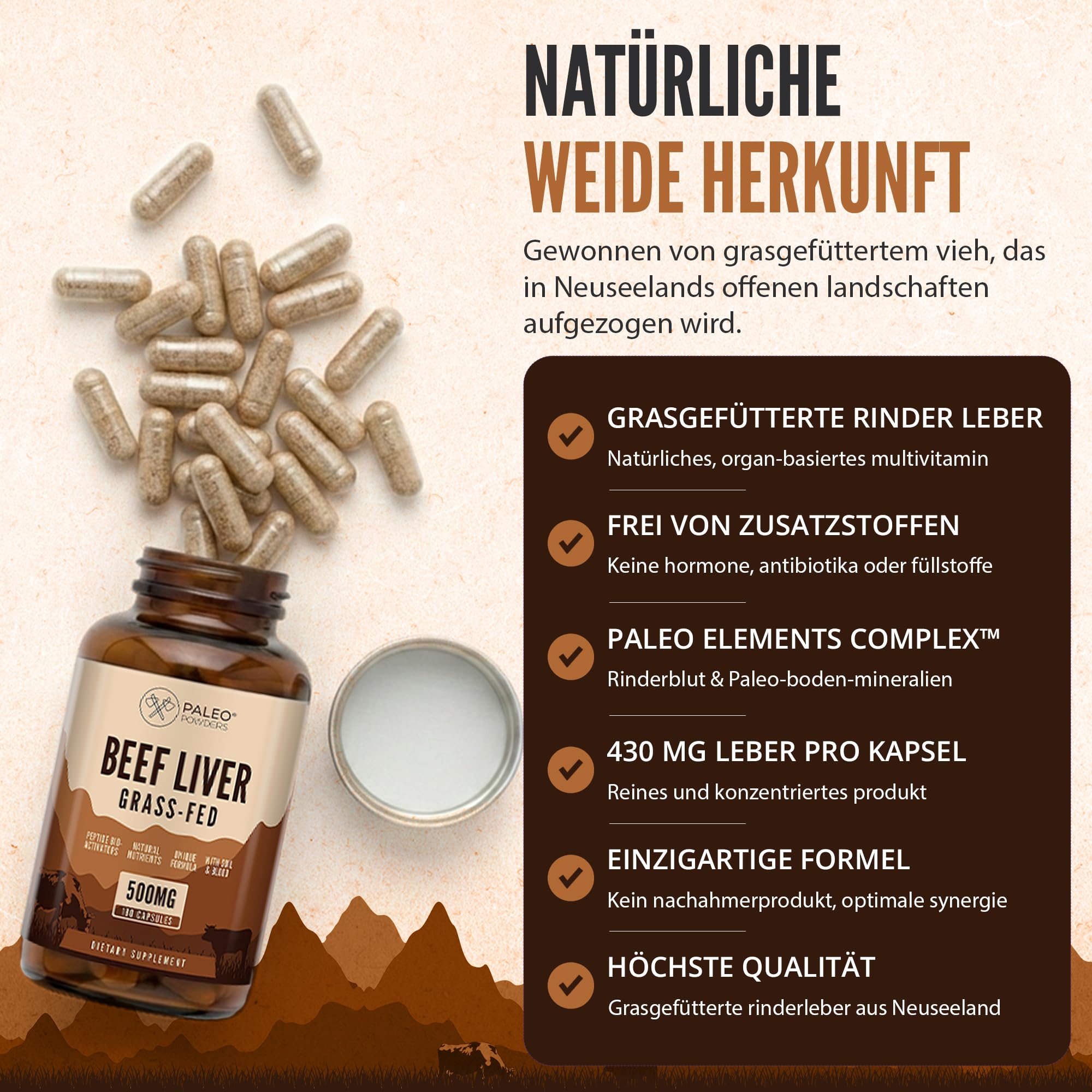 Grasgefütterte Rinderleber aus Neuseeland - Natürliche Nährstoffquelle 180 Kapseln