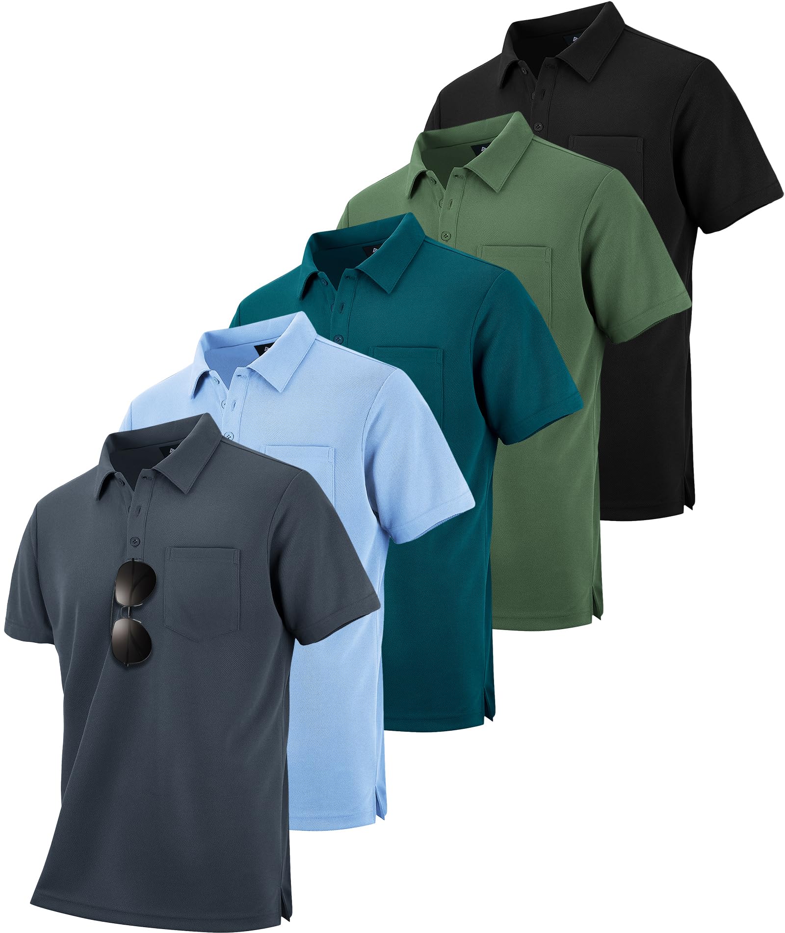 JACKETOWN 5er Pack Poloshirt Herren Kurzarm Sommer Funktionsshirt Polo Set 4-Wege-Stretch Atmungsaktiv Sport Golf Polo T Shirts Knopfleiste Männer M-3XL