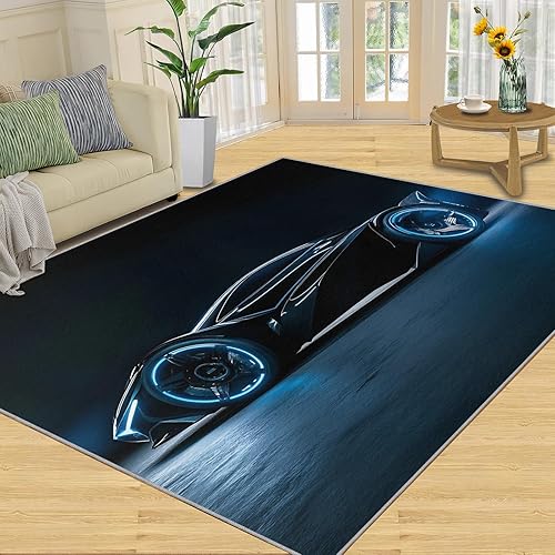Future Sports Car Rugs for Bedroom, Sports Car Area Rug, Cyberpunk Rugs for Living Room, Indoor Non-Slip Rug, Machine Washable Carpet for Front