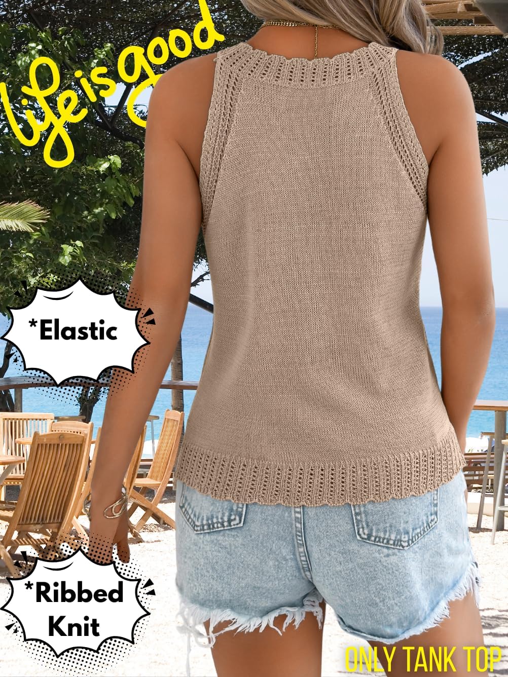 Women's Summer Knit Tank Tops, Racerback High Neck Lightweight Sweater Vest, Dressy Casual Outfits - Image 2