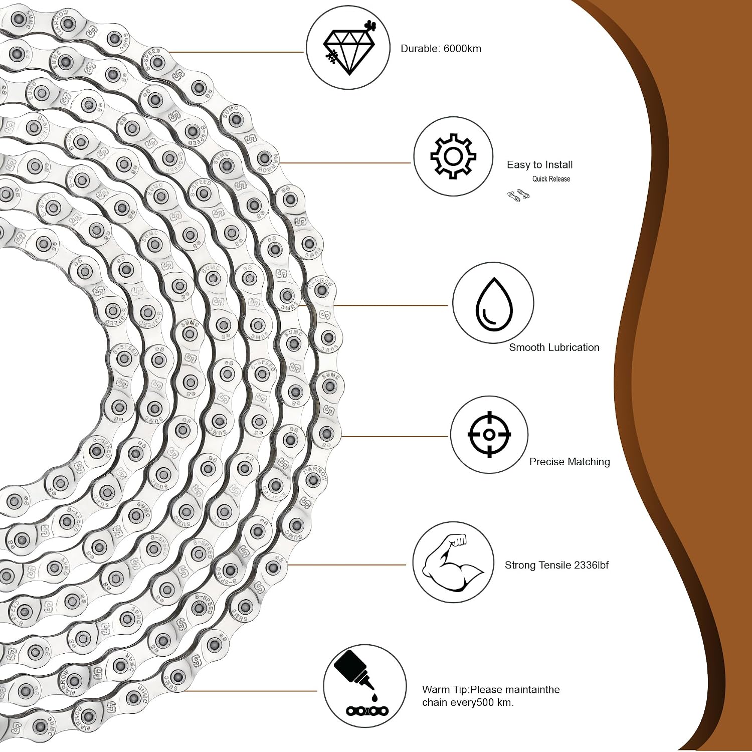 Heavy Duty Ebike Chain 6/7/8 Speed 136 Links, High Tensile Anti-Brake Anti-Rust Electric Bicycle Mid Drive Motor Chains, Corrosion Resistant Replacement Drive Chain for E-Bike Mountain Chain Bike