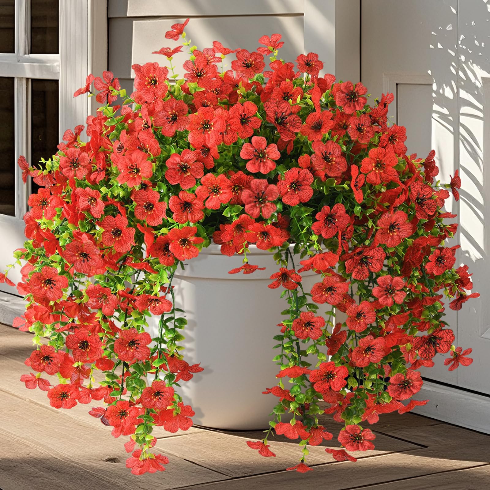 INQCMY 2Pcs Artificial Fake Hanging Flowers for Outdoors UV Resistant Artificial Plants for Spring Summer Decor Look Real Faux Flowers for Outside