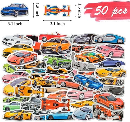 Miniatura 3 de Haooryx Paquetes de recuerdos de fiesta de varios artículos 74 pulseras de auto de carreras, 50 calcomanías de autos de carreras, pulseras de