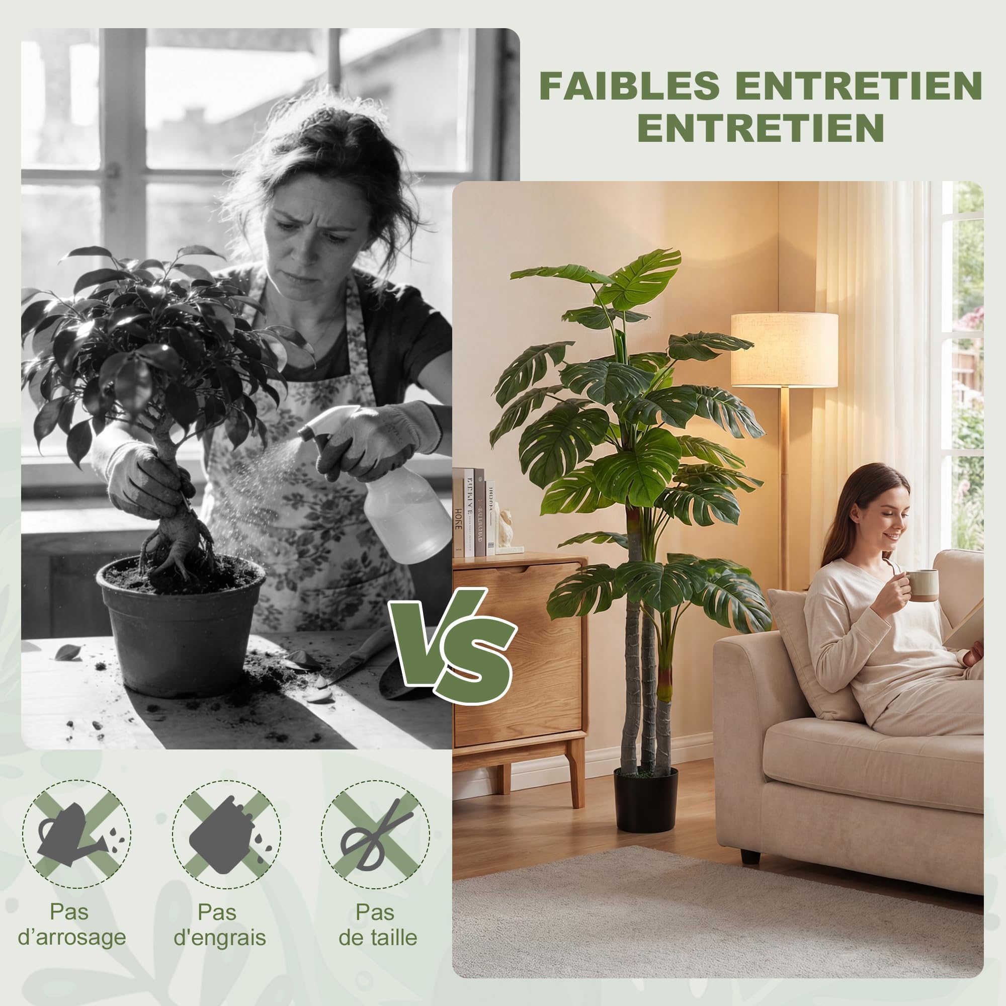 HOMCOM Arbre Artificiel Monstera H.1,5 m, Tronc et Branches en Lichen | Feuilles de Tortue, Grand Réalisme, Pot Inclus