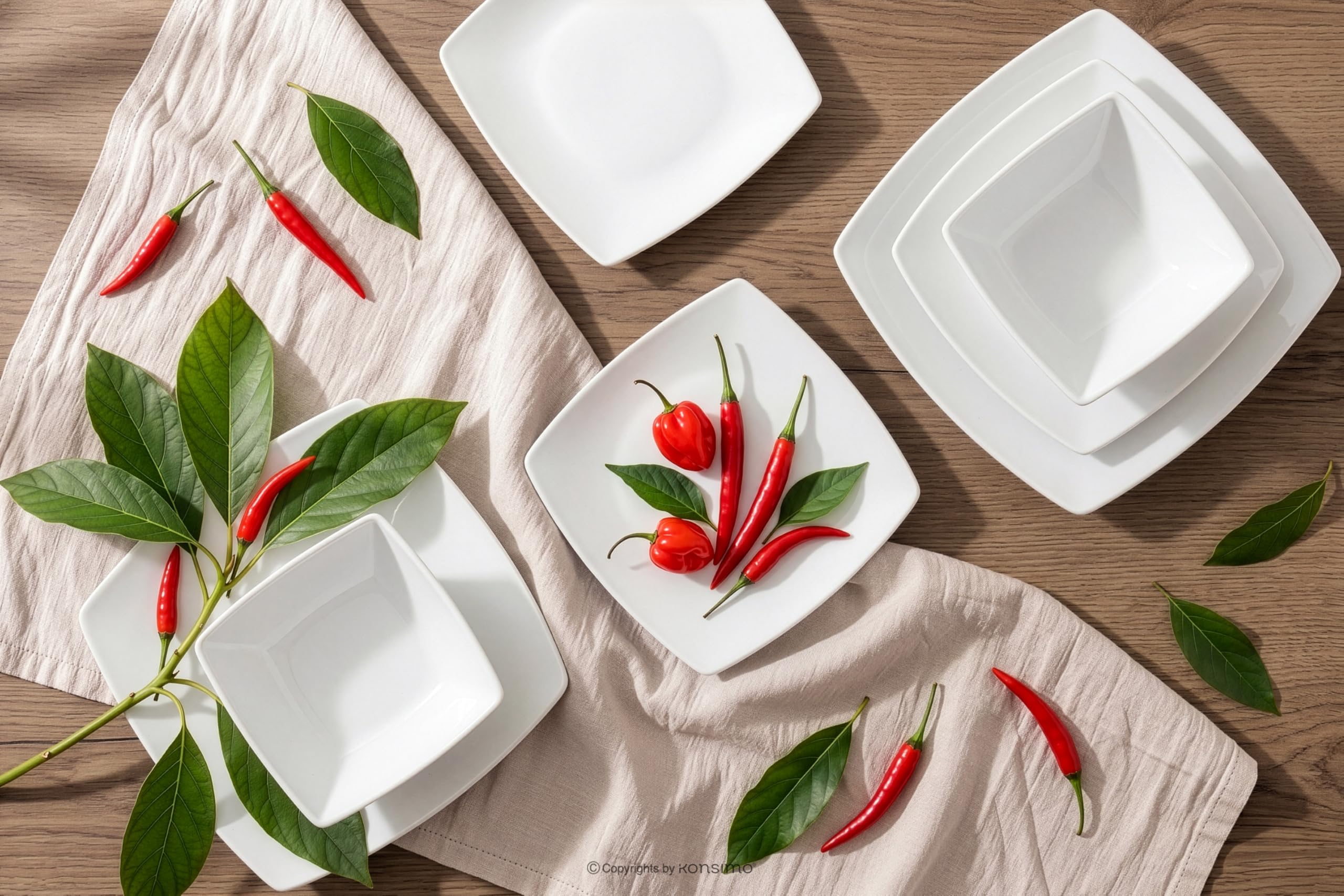 Konsimo. Frühstücksteller für 6 Personen - Dessertteller aus Keramik - Set Kuchenteller 6er - EPIRI Moderne Kleine Teller - 21x21 cm - Weiß
