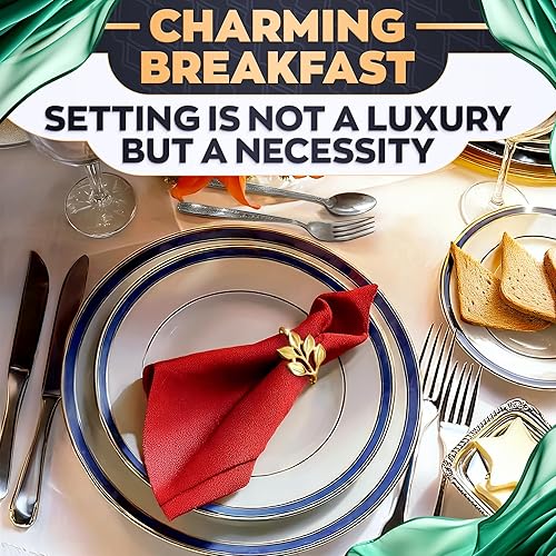 Vista 6 de Juego de 20 servilleteros dorados de otoño, servilleteros de Navidad que se adaptan a varios estilos de servilletas, elegante diseño de hoja dorada