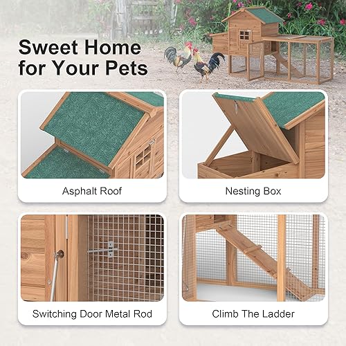 Miniatura 2 de GOJOOASIS Gallinero de 80 pulgadas para 2-4 pollos, gallinero de madera al aire libre, gallinero para aves de corral para mascotas, para patio