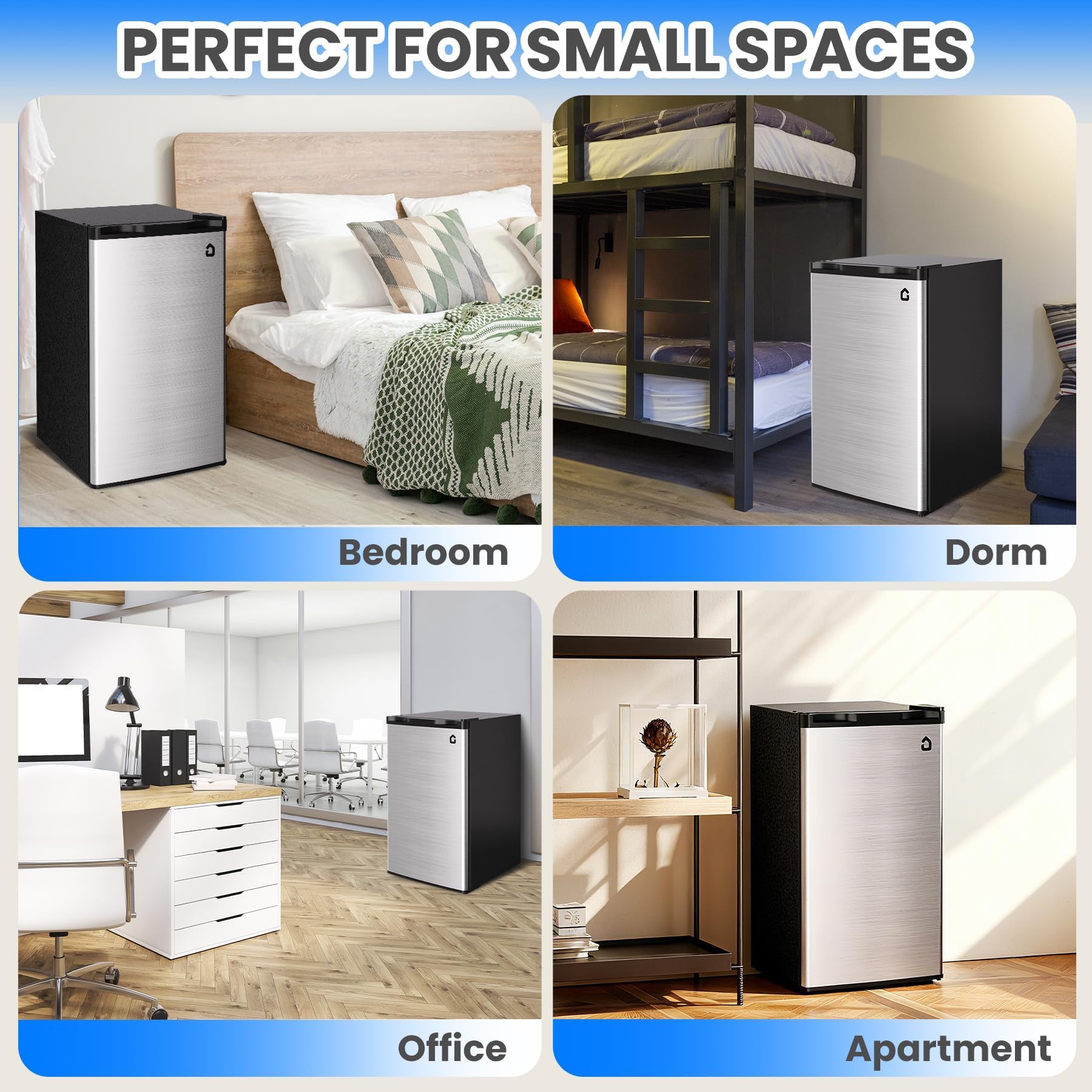 3.2 Cu.Ft Mini Refrigerator With Freezer, Single Door Small Refrigerator, Energy Saving Small Fridge With Adjustable Thermostat, Removable Glass Shelves For Bedroom, Dorm, Office, Desk Fridge, Silver on Fridge.com - View 4