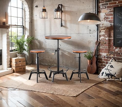 Miniatura 4 de Juego de mesa y sillas de manivela de 3 piezas para pub, bar, fiesta, bistró, cafetería, cóctel, patas de metal de soldadura, parte superior redonda