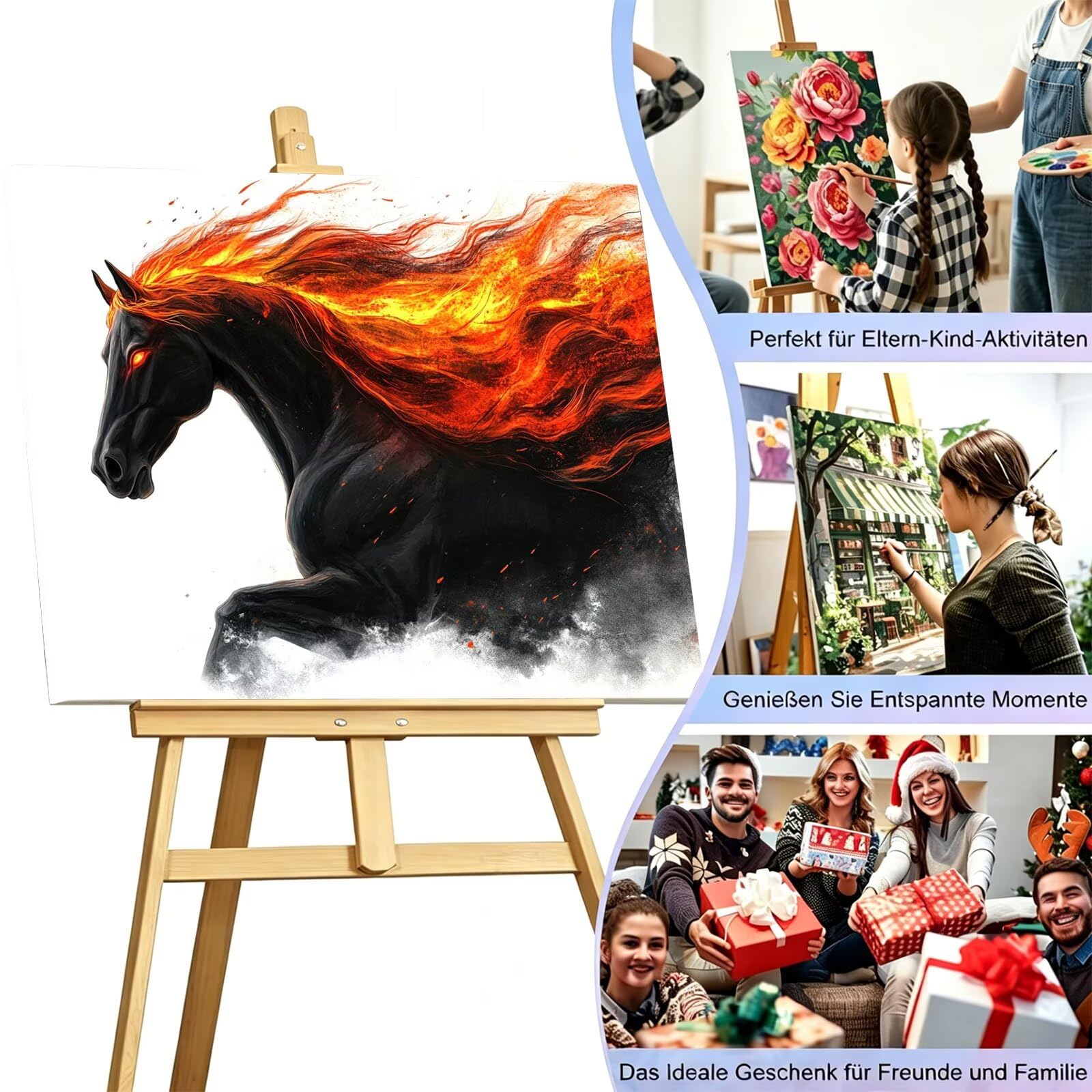 Peinture Numéros Adulte flamme cheval, Peinture Numero avec Pinceaux et Couleurs Acryliques, Loisirs Créatifs Adultes, Design Moderne Esthétique, Décoration Murale Salon Sans Châssis 50x70cm m5g-322