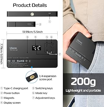 Amazon | ULANZI LT002 RGBビデオライト、ポータブルLEDカメラライト