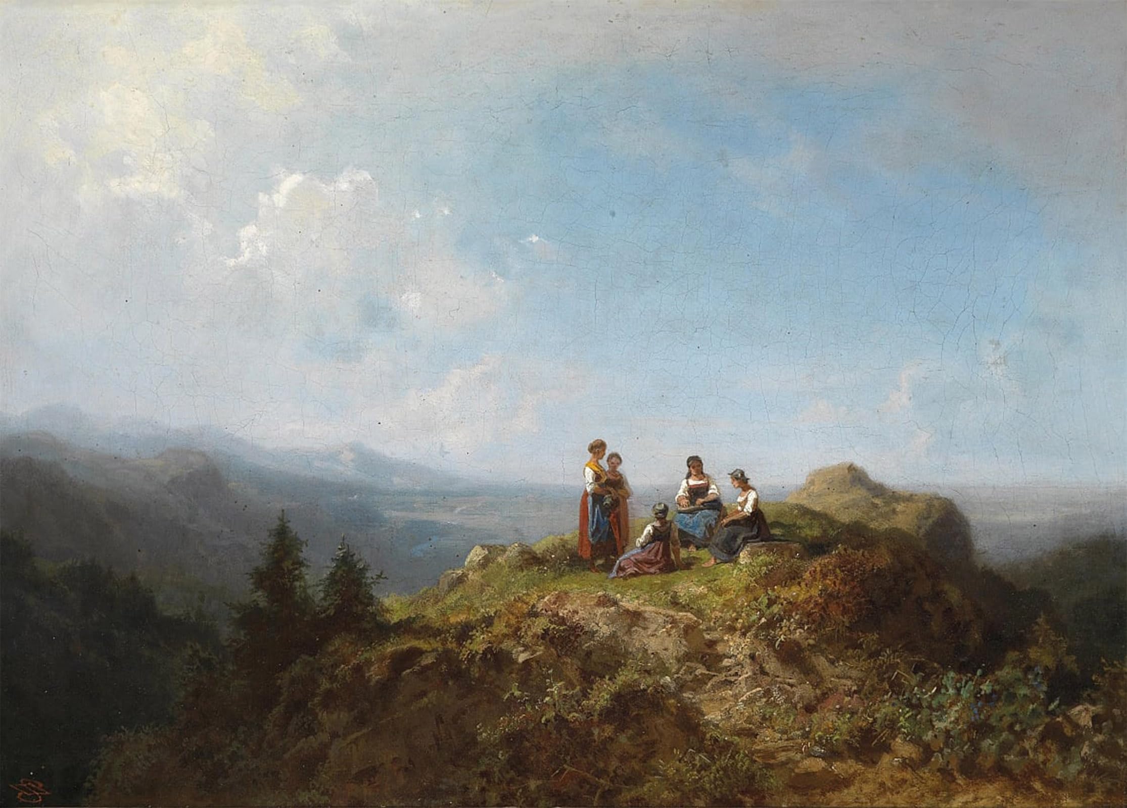 ARTXLXXBN Famous Painting Art Wall Decor Abstract Art Picture Dirndln on the pasture by Carl Spitzweg Animal Pictures for Home Decor 60x90cm