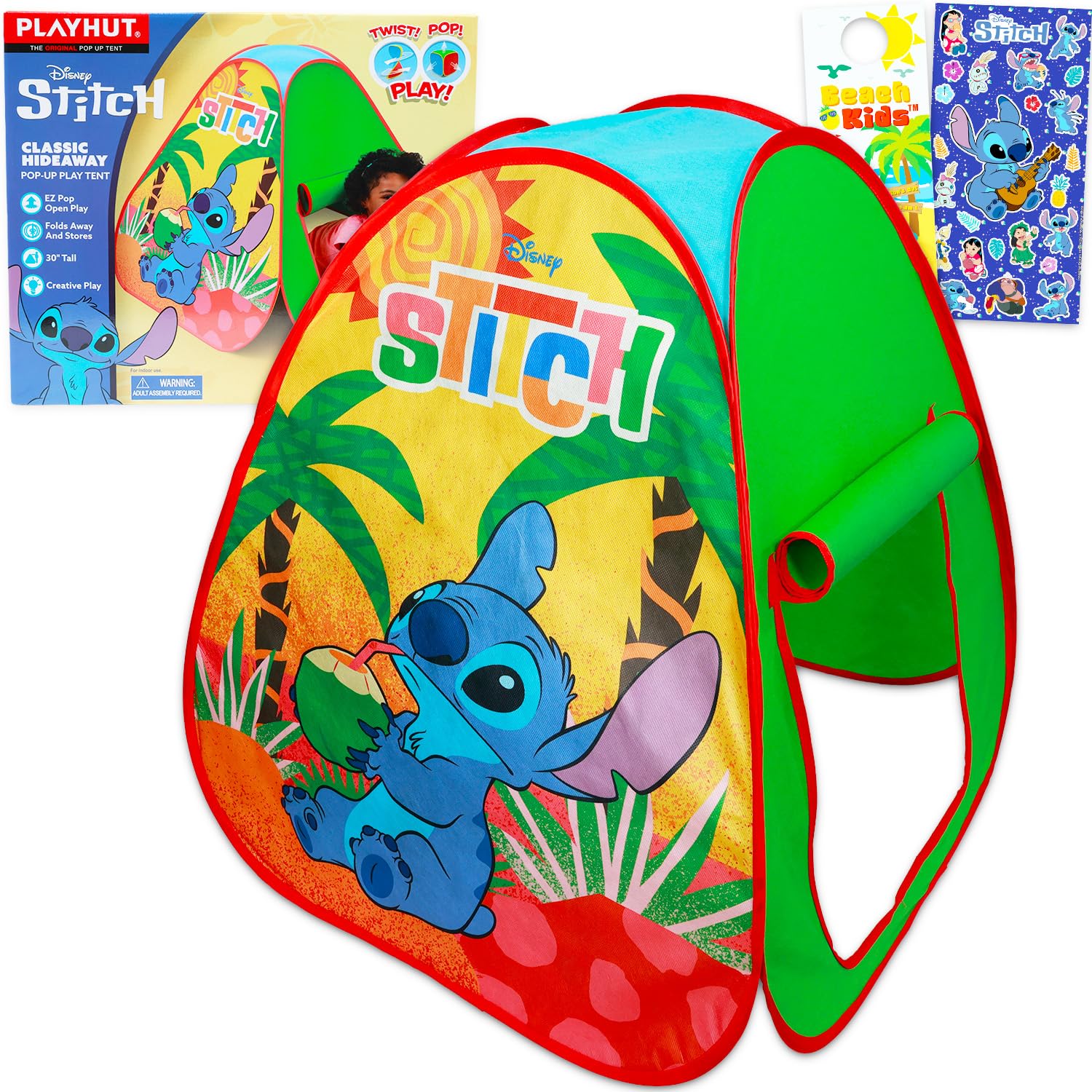 Stitch Pop Up Tent for Kids - Bundle with Disney Play Tent for Boys and Girls Plus Stickers, More