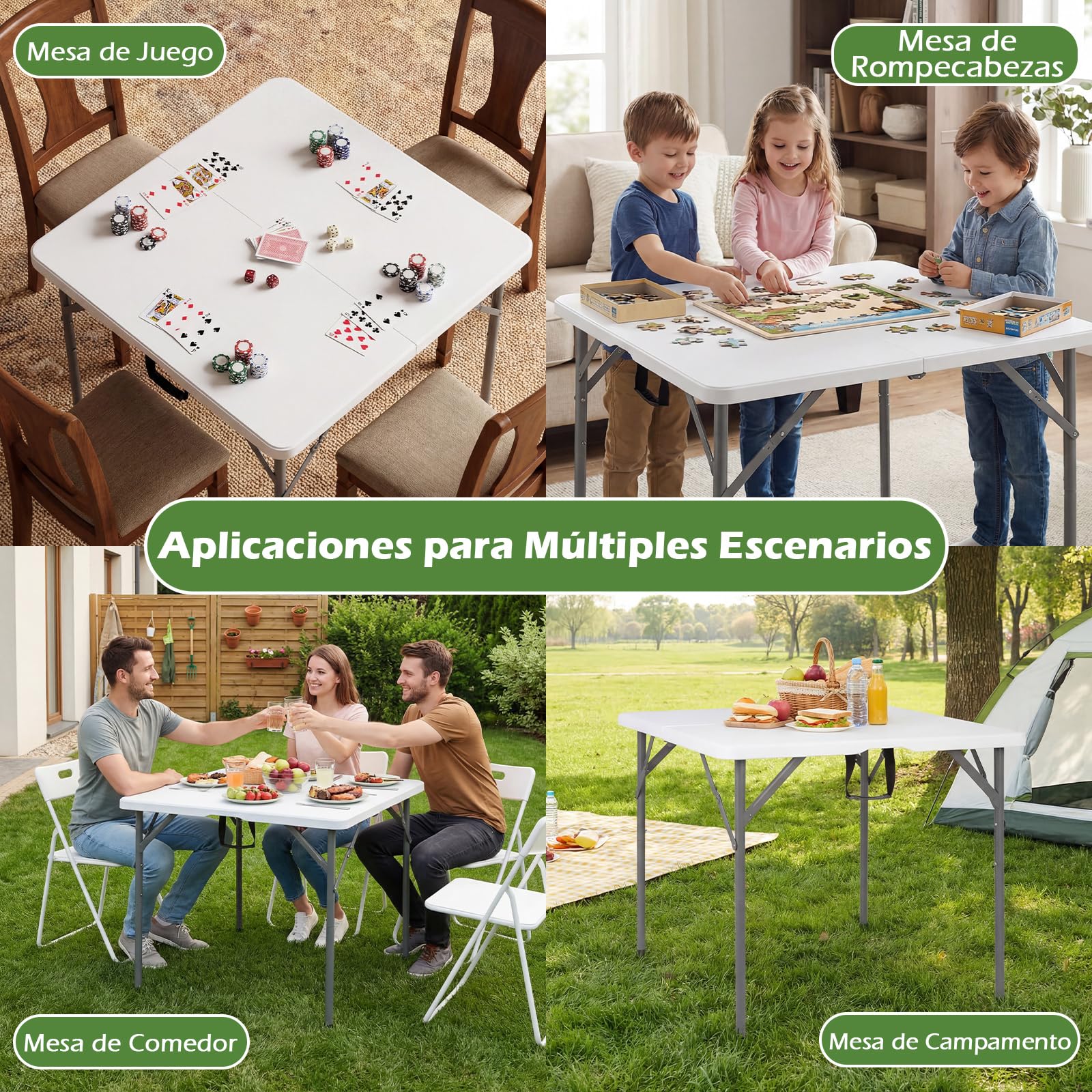 COSTWAY Mesa Plegable Picnic, 86 x 85,5 x 75 cm, Cuadrada | Mesa Camping Portátil de HDPE, Asa de Transporte, Fácil de Montaje, Interior Exterior Jardín Terraza Playa Cocina, Blanco